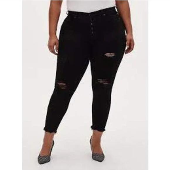 Torrid Women's Sky High Skinny Destructed Jegging Black Size 10T - Picture 1 of 9